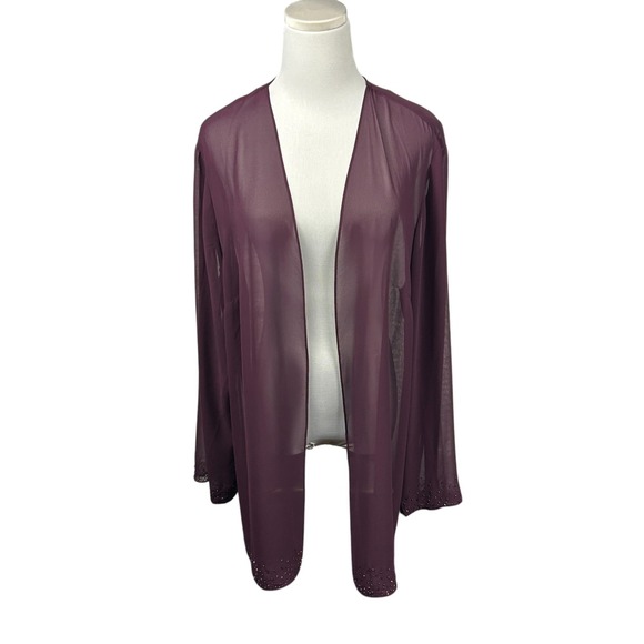 Oblique Sweaters - Oblique Cardigan Womens 20 Chiffon Sheer Open Front Wedding Long Sleeve Beaded